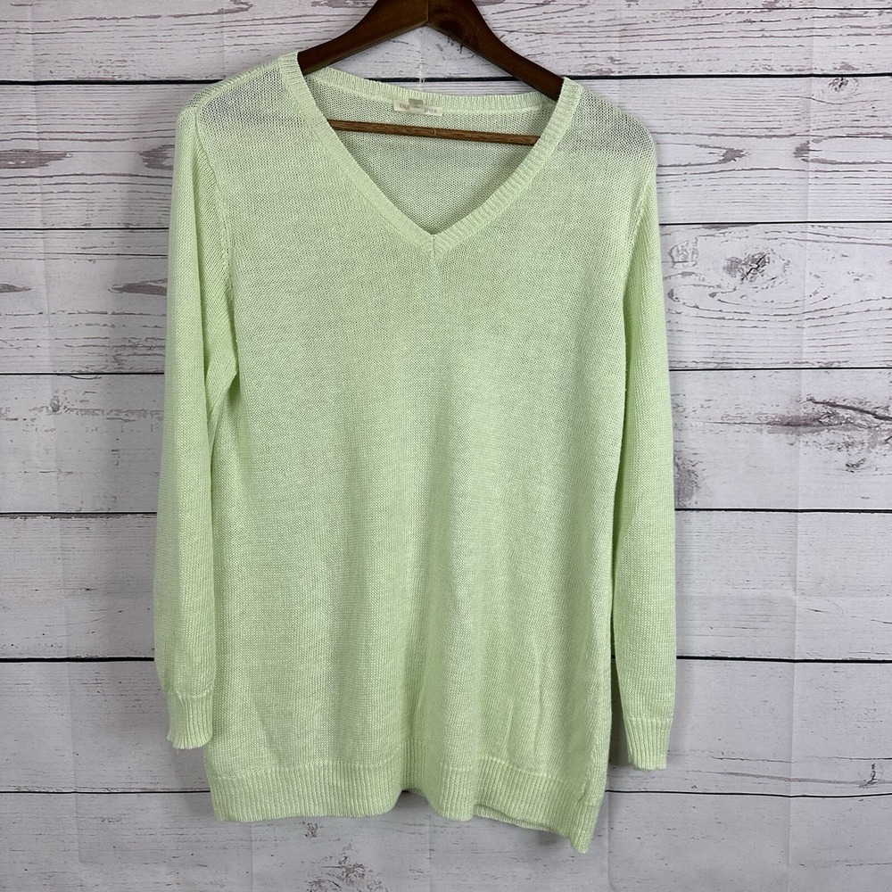 Eileen Fisher Sweater Womens Small Green Linen Boxy Coastal Beach Popover